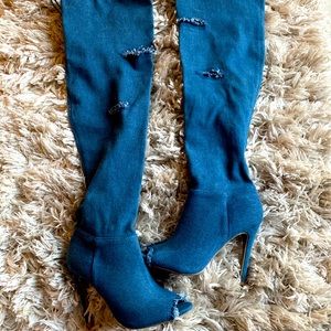 Fashion Nova Denim Knee High Boots 💙🔥